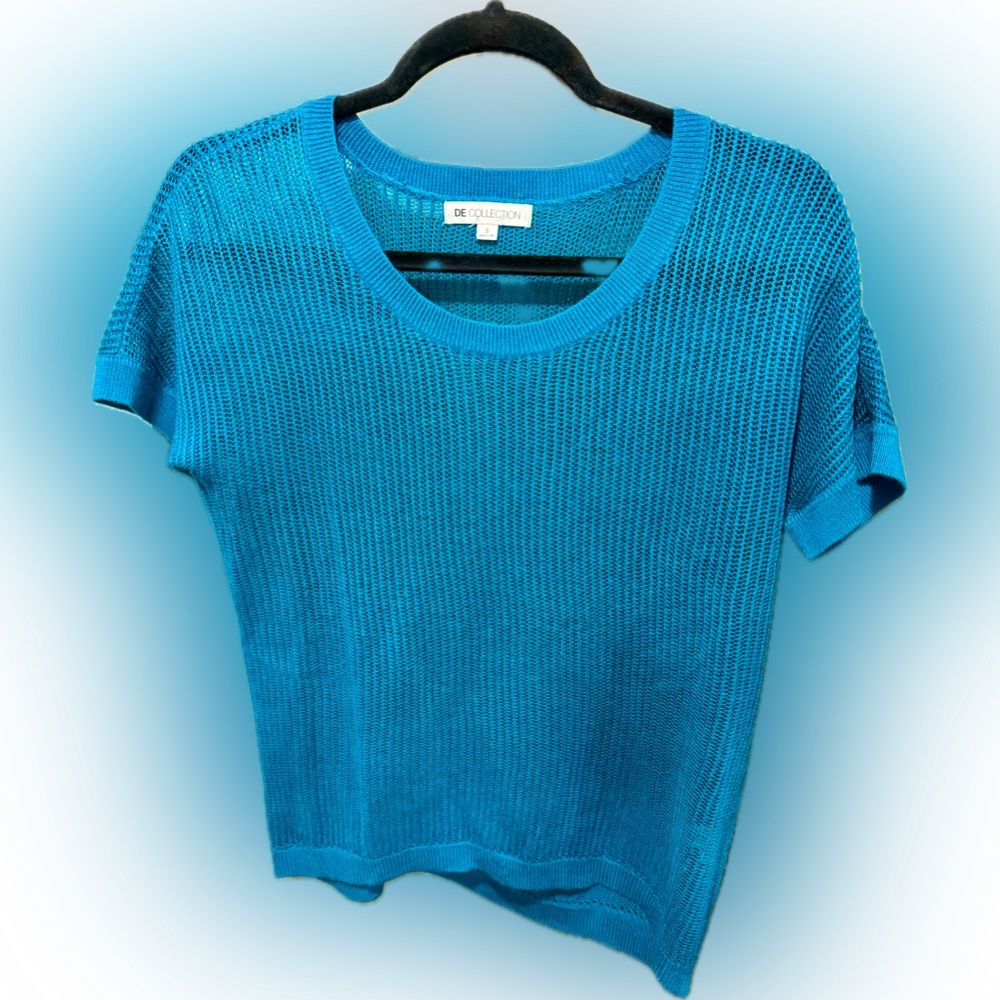 Teal blue De Collection semi sheer lightweight knit sweater size S